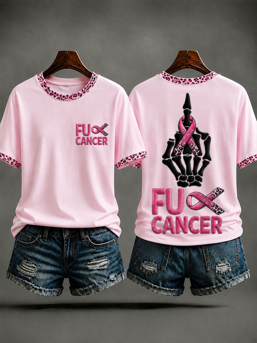 Roze T-shirt voor borstkankerbewustwording met de tekst “Fuck Cancer” voor vrouwen
