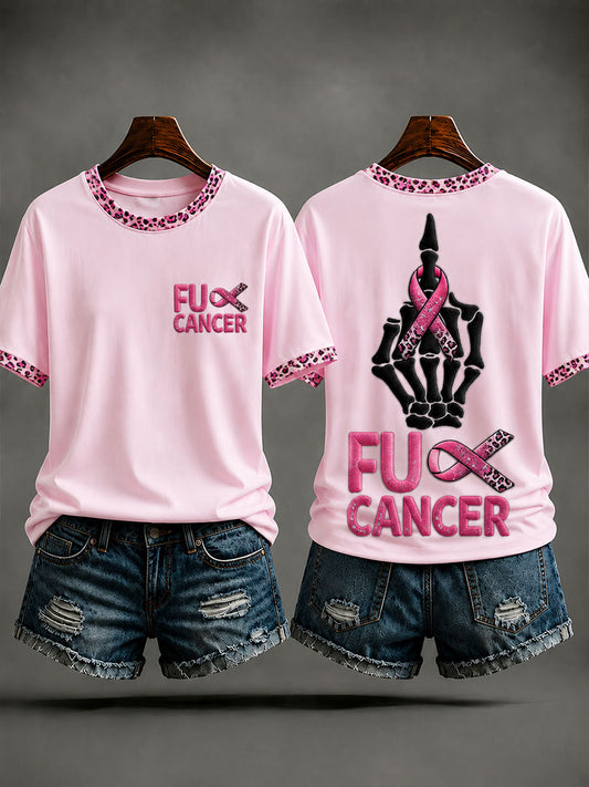 Roze T-shirt voor borstkankerbewustwording met de tekst “Fuck Cancer” voor vrouwen