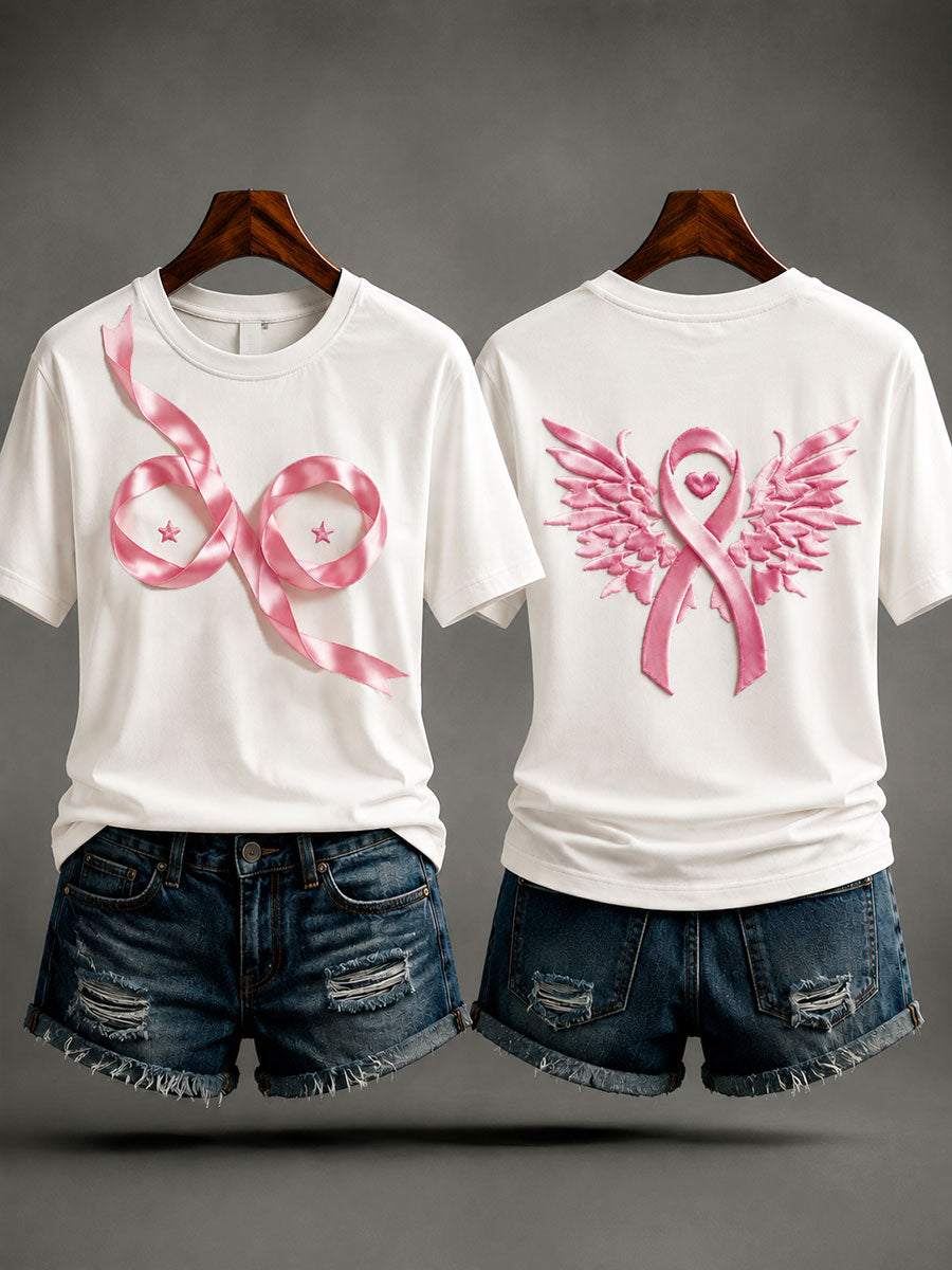 Creatief roze lint borstkankerbewustzijn T-shirt voor dames