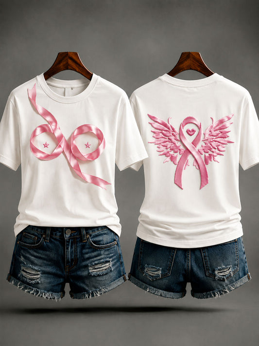 Creatief roze lint borstkankerbewustzijn T-shirt voor dames