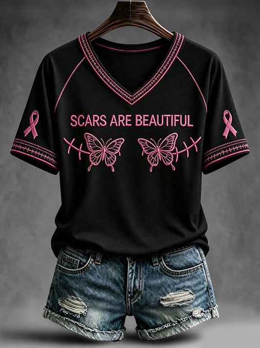 Scars voor dames zijn een mooi T-shirt met V-hals