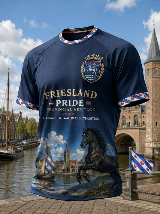 Heren-T-shirt met korte mouwen en raglanmouwen, voorzien van een stedelijke grafische herdenkingsprint