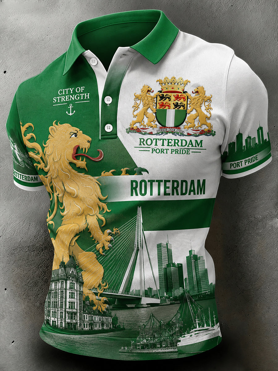 Herenpoloshirt met korte mouwen en stedelijke herdenkingsprint
