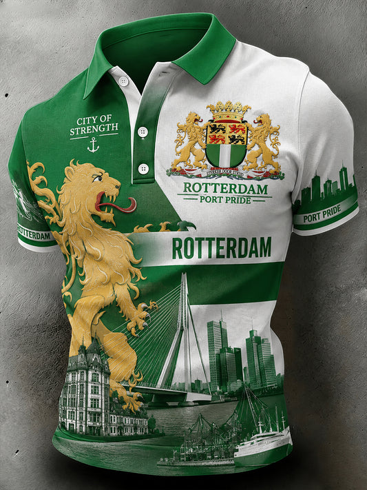 Herenpoloshirt met korte mouwen en stedelijke herdenkingsprint
