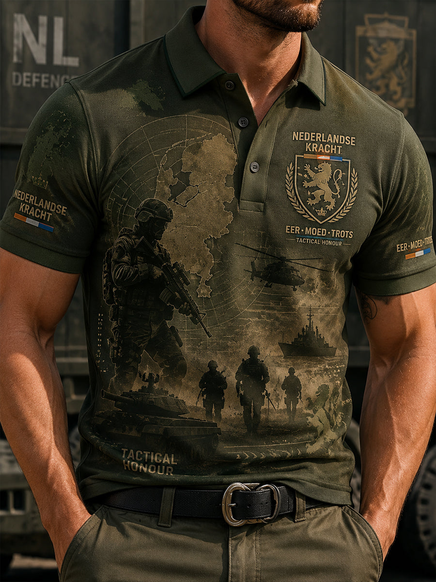 Poloshirt met korte mouwen voor heren en door militairen geïnspireerde print