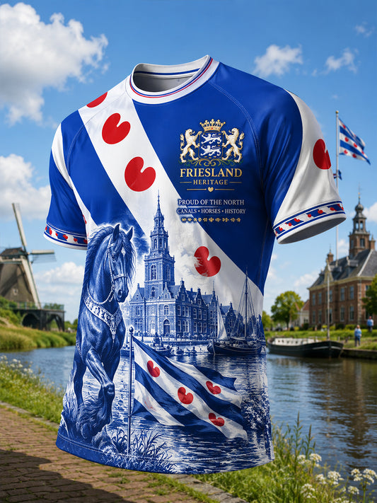 Heren-T-shirt met korte mouwen en raglanmouwen, voorzien van een stedelijke grafische herdenkingsprint