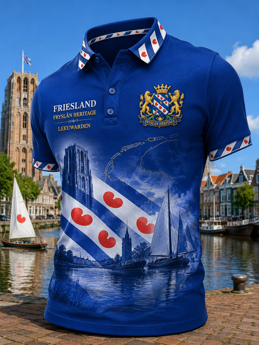 Herenpoloshirt met korte mouwen en stedelijke herdenkingsprint