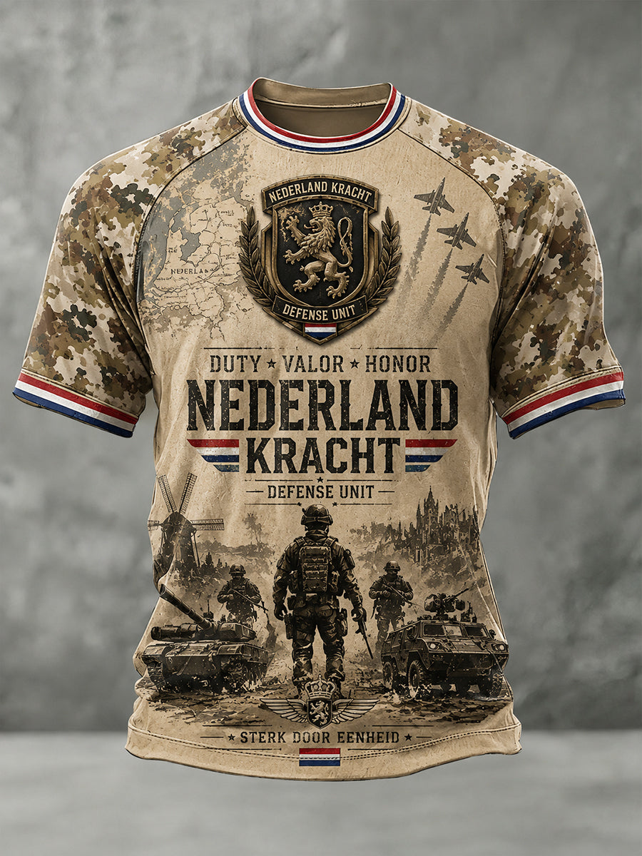 Heren-T-shirt met raglanmouwen en grafische print in militaire stijl
