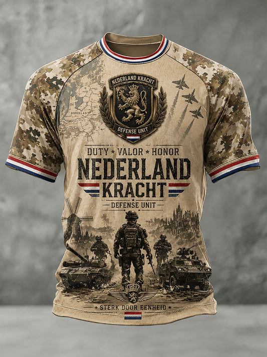 Heren-T-shirt met raglanmouwen en grafische print in militaire stijl