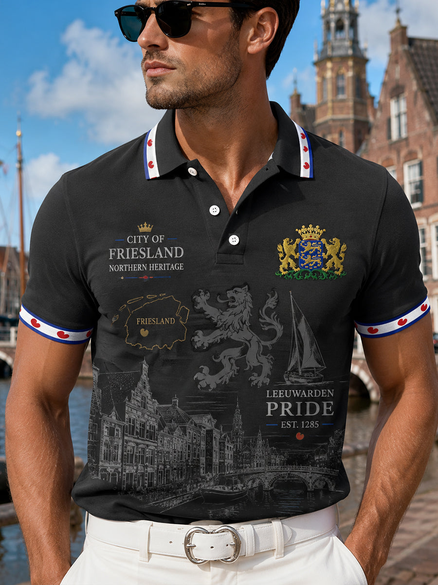 Herenpoloshirt met korte mouwen en stedelijke herdenkingsprint