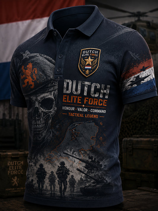 Herenpoloshirt met korte mouwen en militair geïnspireerde print