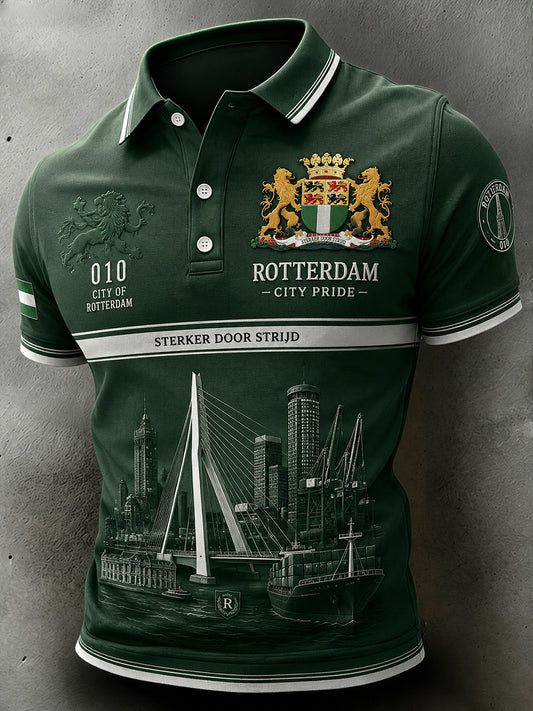 Herenpoloshirt met korte mouwen en stedelijke herdenkingsprint
