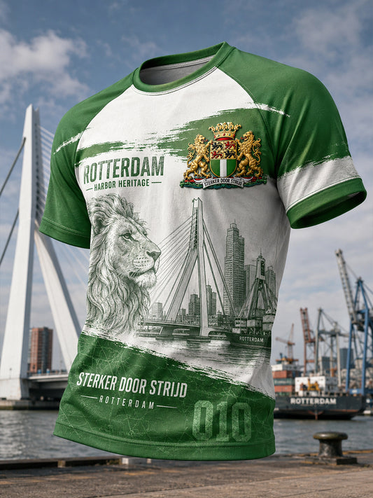 Heren-T-shirt met korte mouwen en raglanmouwen, voorzien van een stedelijke grafische herdenkingsprint