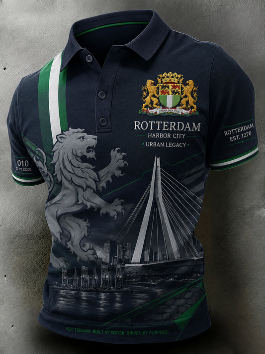 Herenpoloshirt met korte mouwen en stedelijke herdenkingsprint