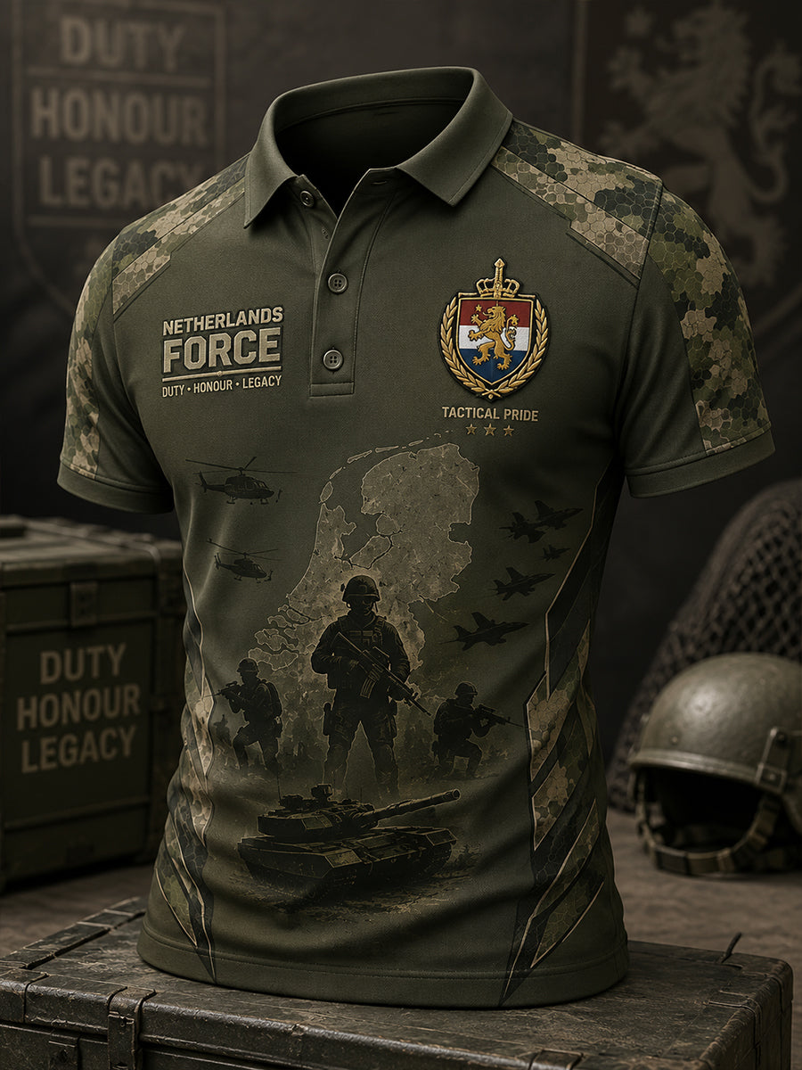 Herenpoloshirt met korte mouwen en militair geïnspireerde print