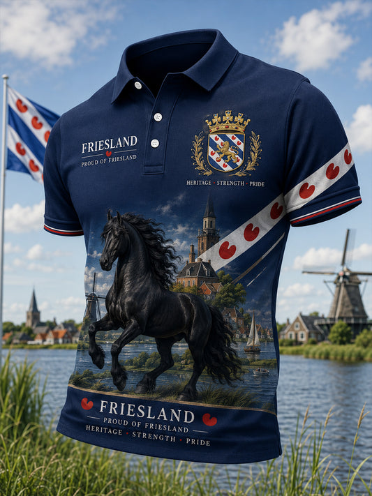 Herenpoloshirt met korte mouwen en vintage City Souvenir-stijl print