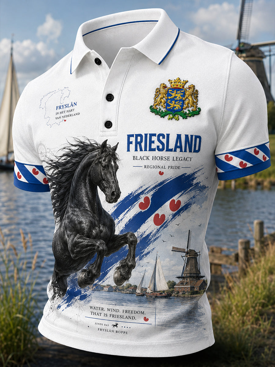 Herenpoloshirt met korte mouwen en vintageprint in souvenirstijl van een stad