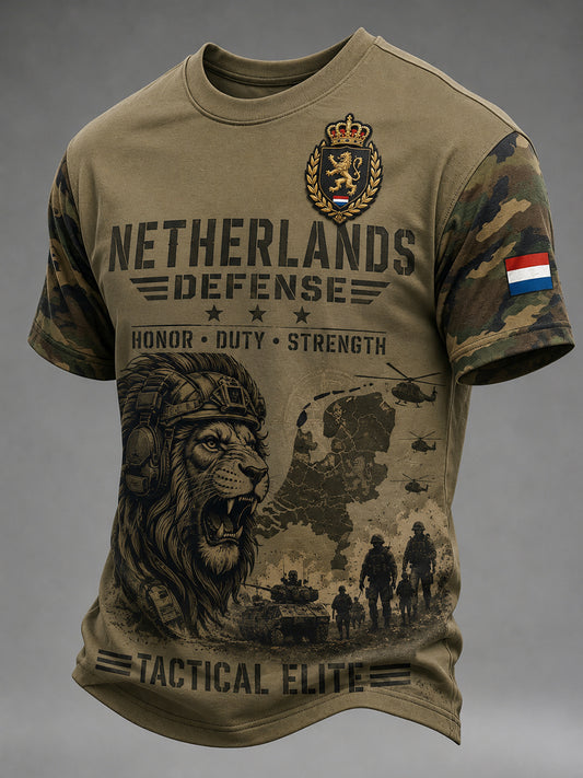 Heren-T-shirt met korte mouwen en vintageprint in militaire stijl