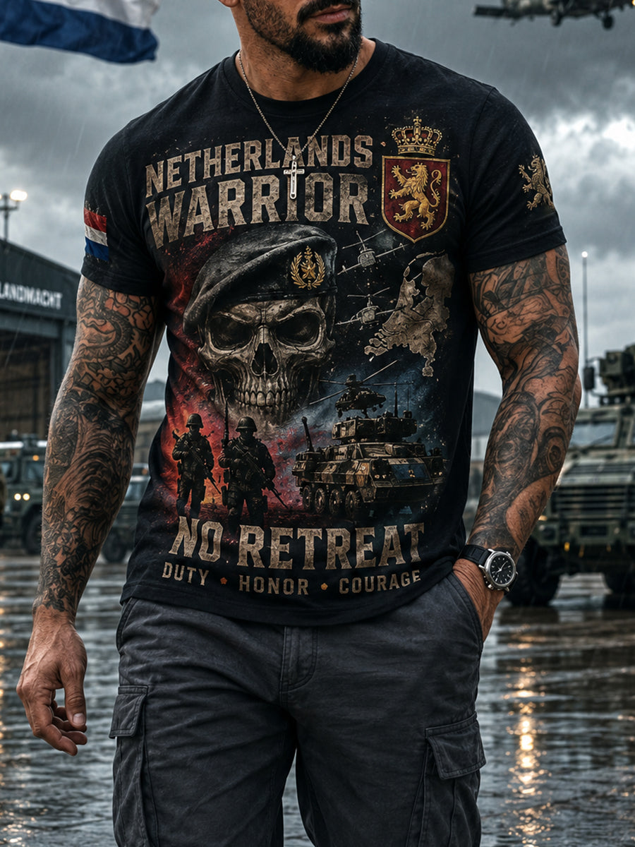 Heren-T-shirt met korte mouwen en vintageprint in militaire stijl