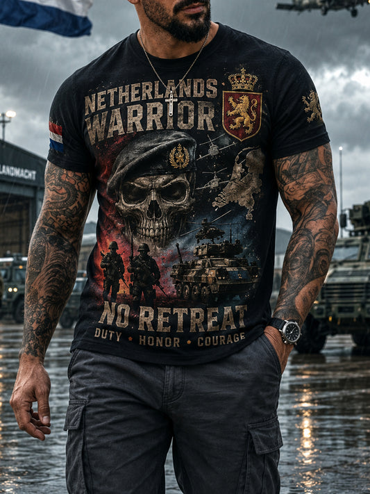 Heren-T-shirt met korte mouwen en vintageprint in militaire stijl