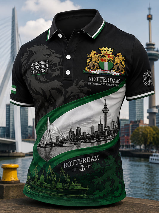 Herenpoloshirt met korte mouwen en stedelijke herdenkingsprint