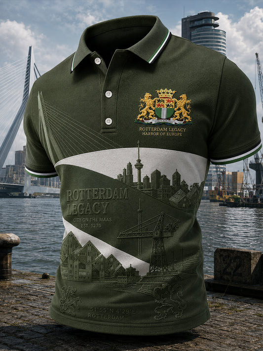 Herenpoloshirt met korte mouwen en stedelijke herdenkingsprint
