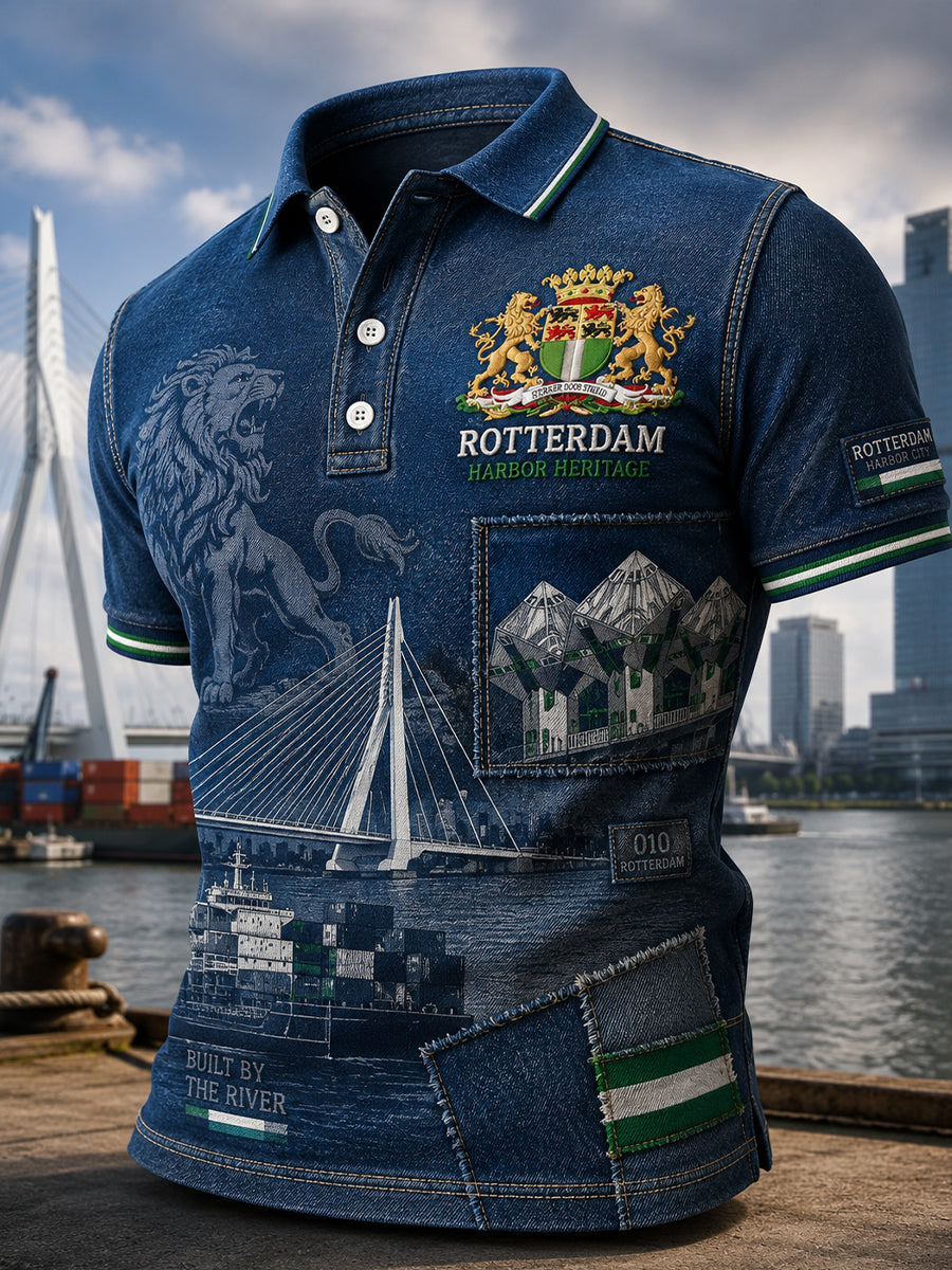 Herenpoloshirt met korte mouwen en stedelijke herdenkingsprint