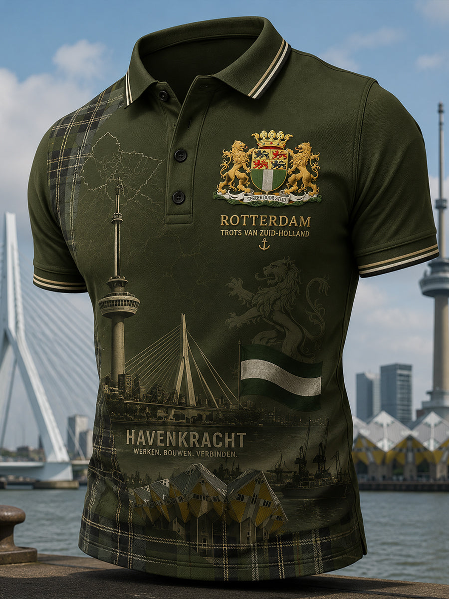 Herenpoloshirt met korte mouwen en stedelijke herdenkingsprint