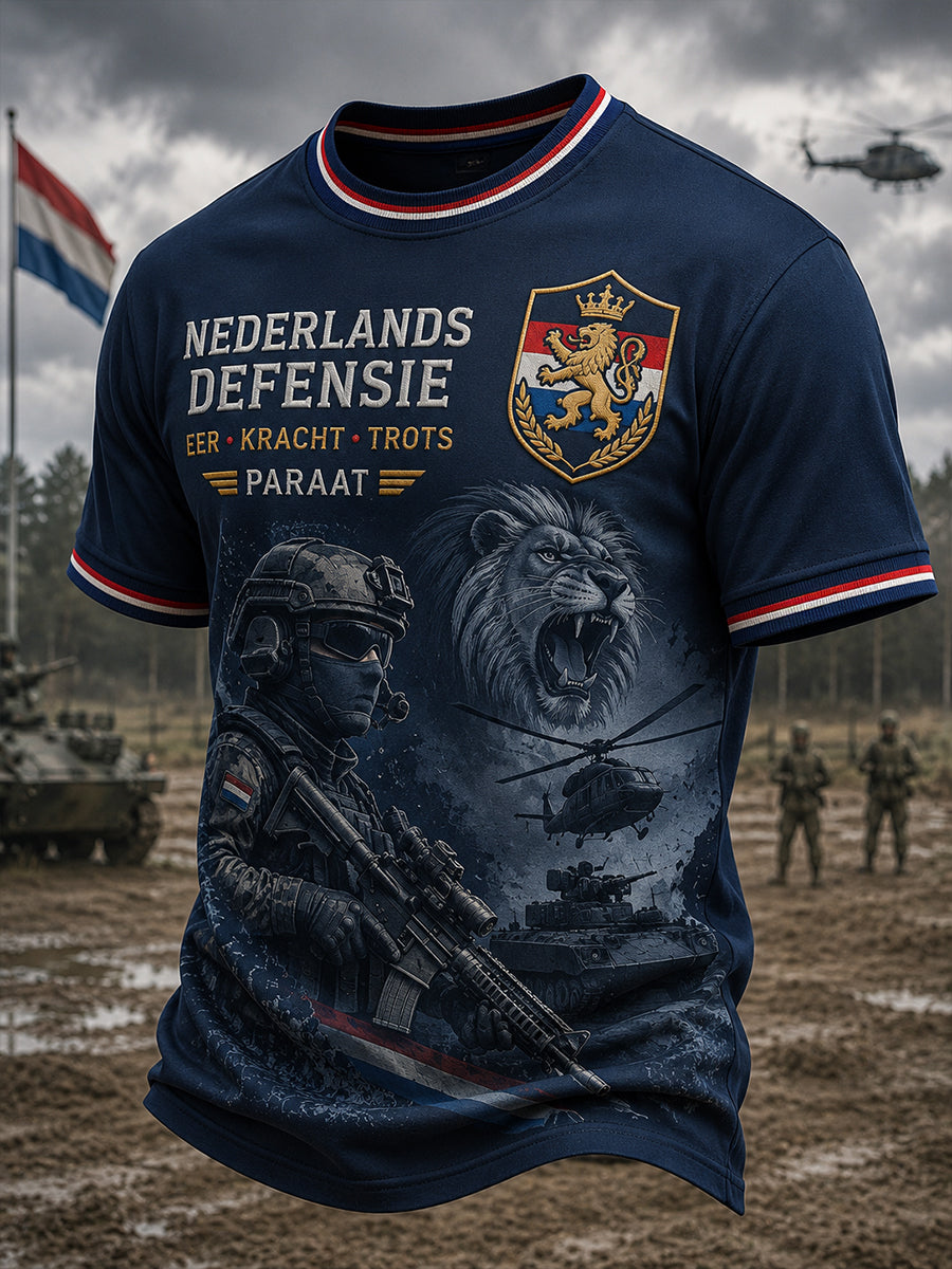 Heren-T-shirt met korte mouwen en vintageprint in militaire stijl