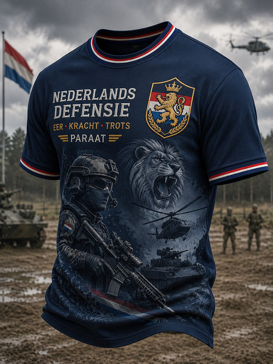 Heren-T-shirt met korte mouwen en vintageprint in militaire stijl