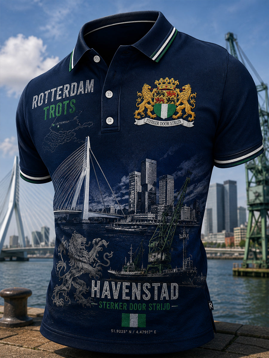 Herenpoloshirt met korte mouwen en stedelijke herdenkingsprint