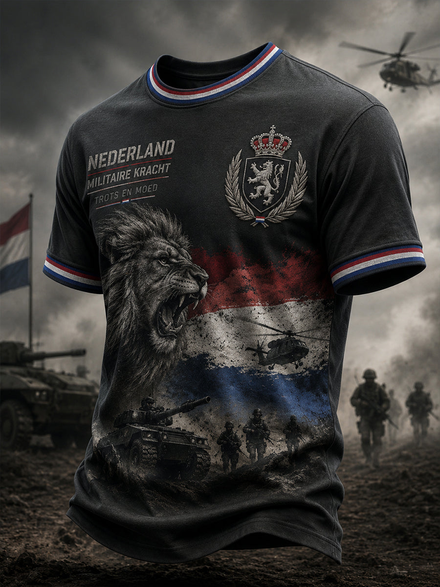 Heren-T-shirt met korte mouwen en vintageprint in militaire stijl