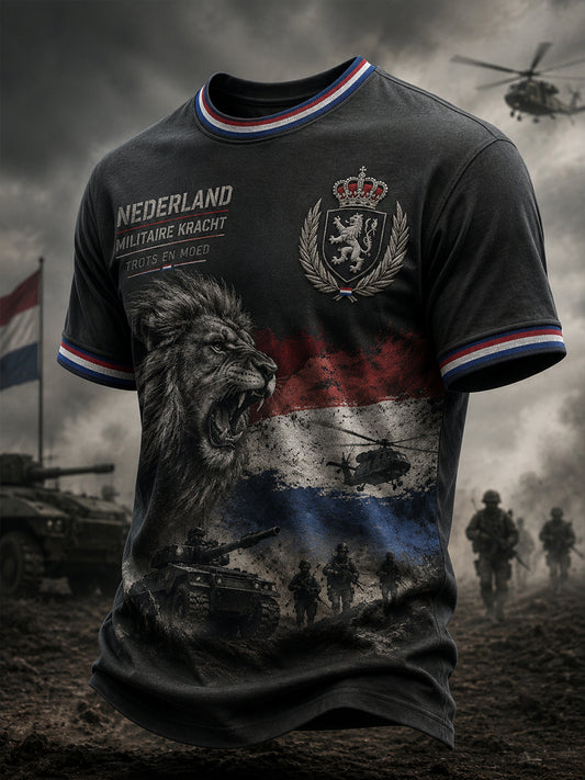 Heren-T-shirt met korte mouwen en vintageprint in militaire stijl