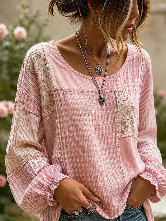 Elegant linnen overhemd voor dames met patchworkontwerp