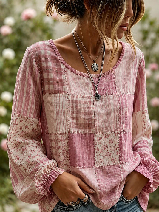 Elegant linnen overhemd voor dames met patchworkontwerp