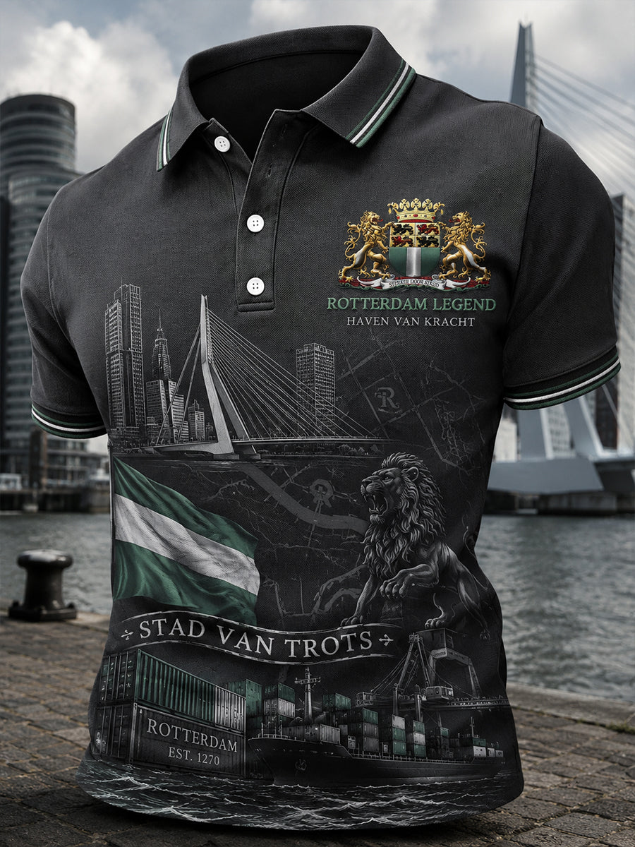 Herenpoloshirt met korte mouwen en stedelijke herdenkingsprint
