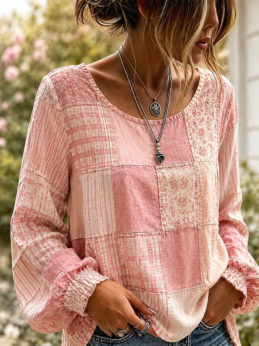 Elegant linnen overhemd voor dames met patchworkontwerp