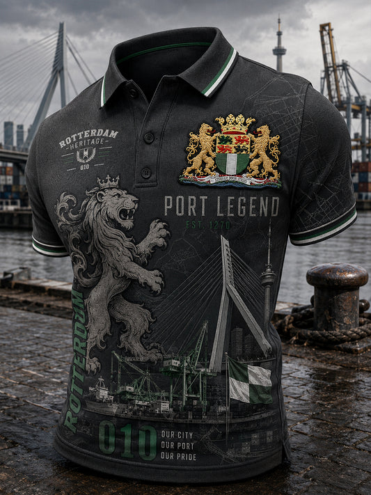 Herenpoloshirt met korte mouwen en vintageprint in souvenirstijl van een stad