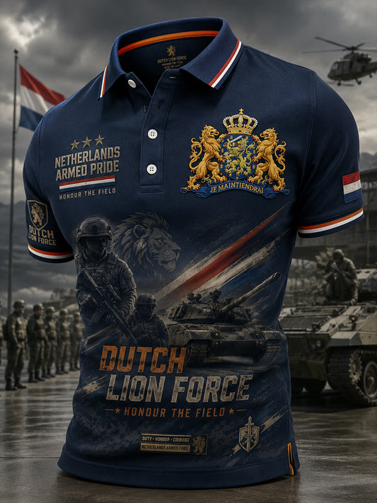 Herenpoloshirt met korte mouwen en vintageprint in militaire stijl