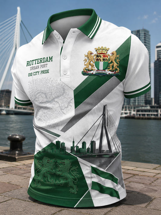 Herenpoloshirt met korte mouwen en vintageprint in souvenirstijl van een stad