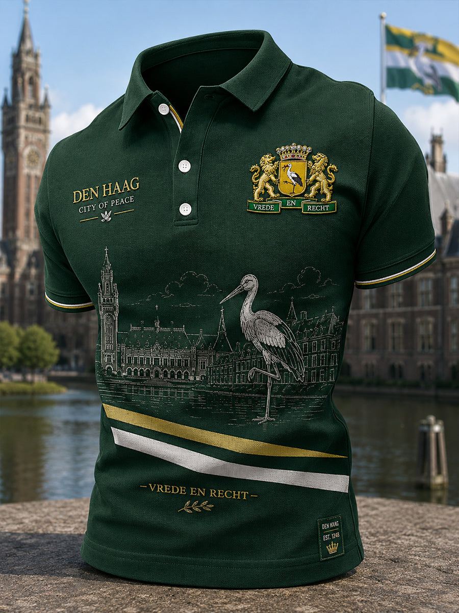 Herenpoloshirt met korte mouwen en vintageprint in souvenirstijl van een stad