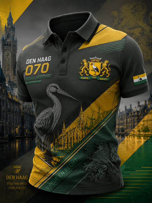 Herenpoloshirt met korte mouwen en vintageprint in souvenirstijl van een stad