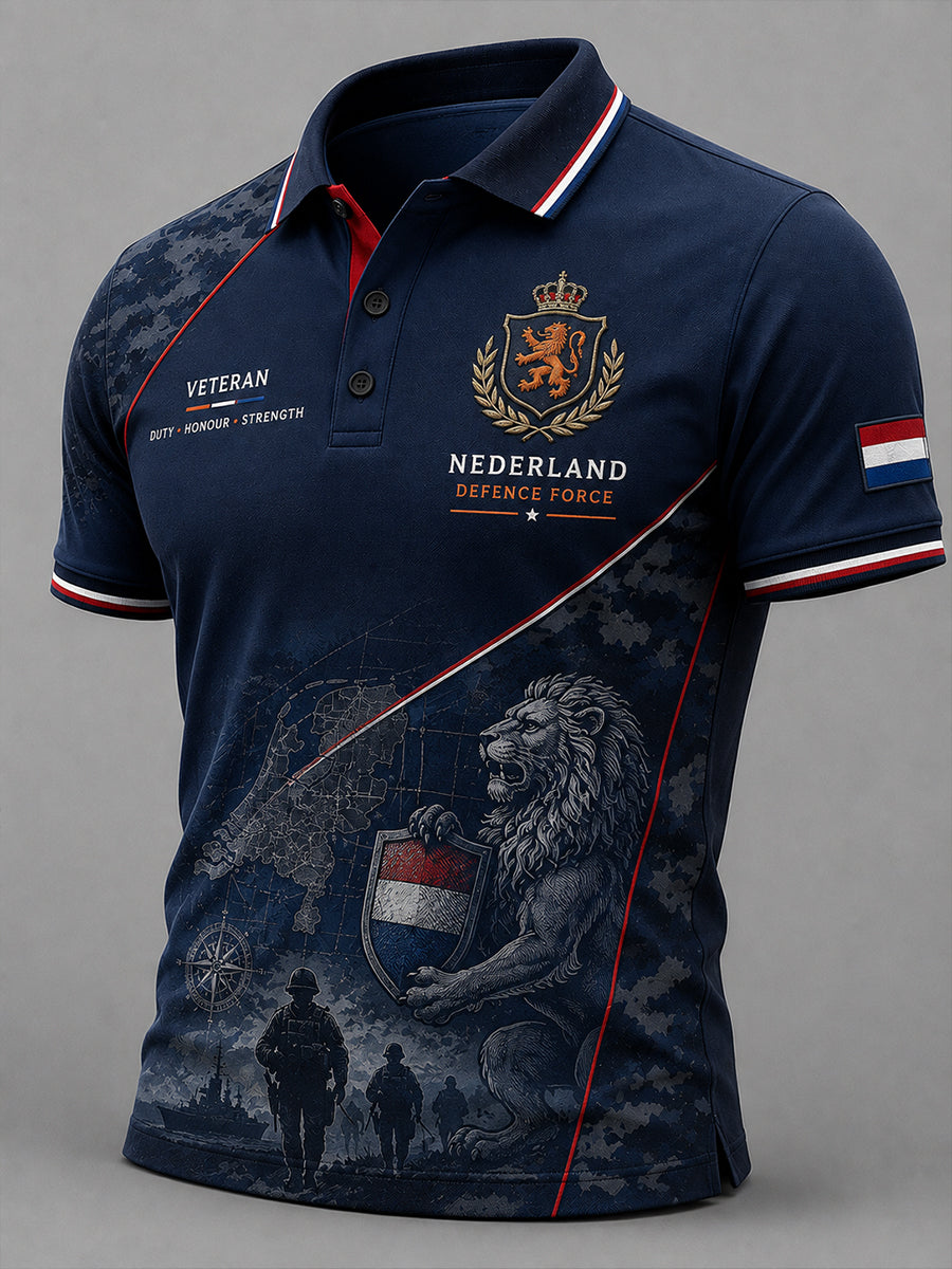 Herenpoloshirt met korte mouwen en vintageprint in militaire stijl