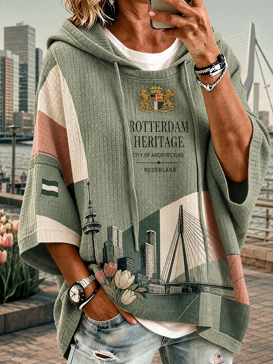 City Souvenir grafische wafel voor dames-gebreide hoodie