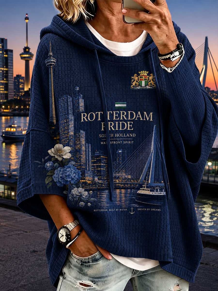 Damesstad-herinnering grafische wafelgebreide hoodie