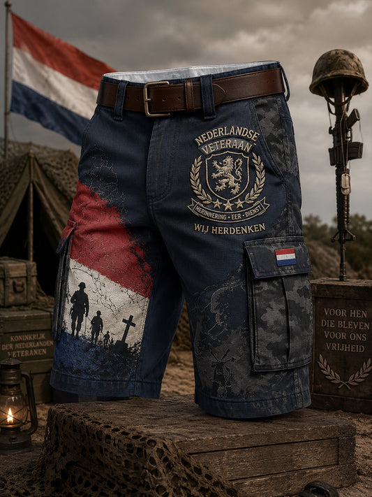 Herenspijkerbroek in vintage militaire stijl met veteraantop en kort model