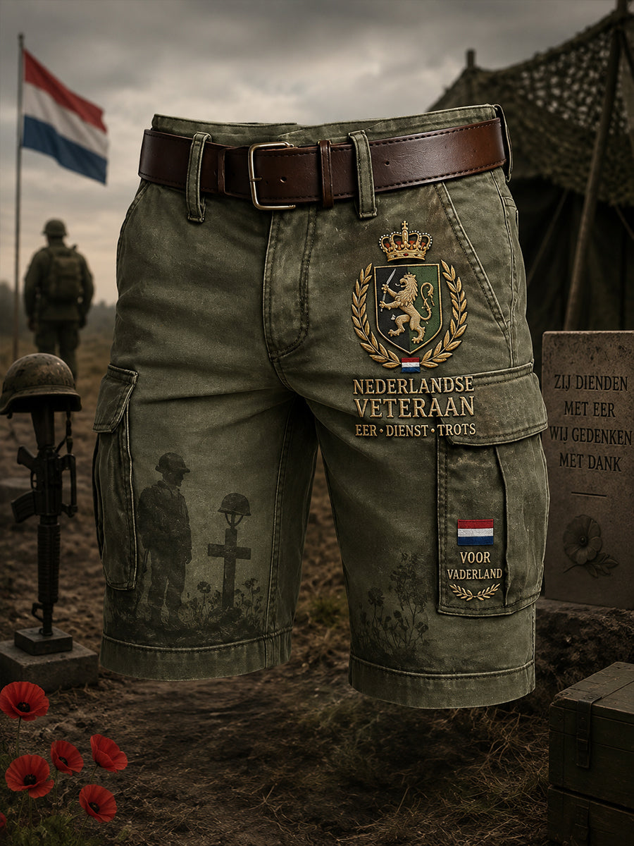 Herenspijkerbroek in vintage militaire stijl met veteraantop en kort model