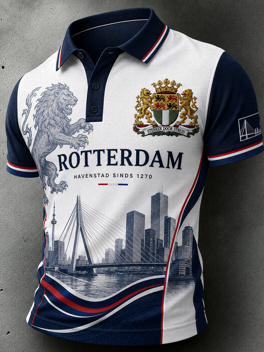 Herenpoloshirt met korte mouwen en grafische herdenkingsprint in urban-stijl