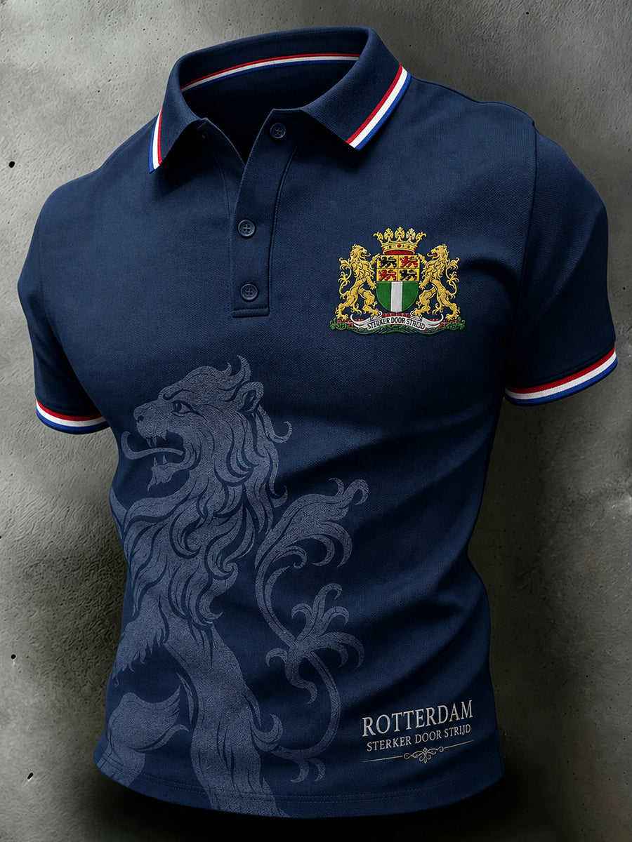 Herenpoloshirt met korte mouwen en grafische herdenkingsprint in urban-stijl