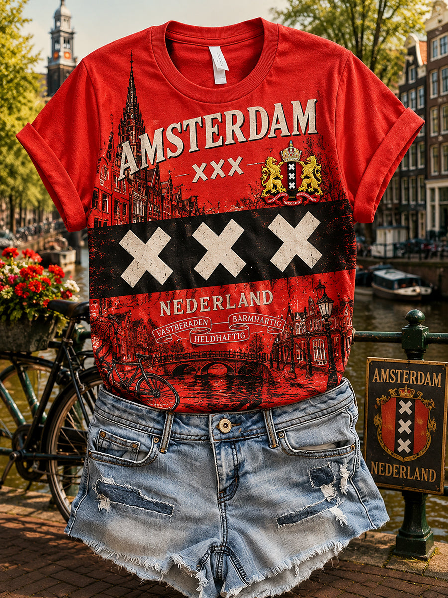 Dames-T-shirt met korte mouwen en grafische print van een stads souvenir